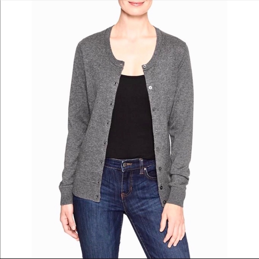 Ann Taylor Gray Button-Down Crew Neck Cardigan L - image 8